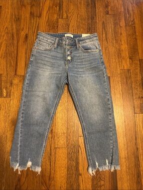 Artemis Design Co. Distressed Cropped Button-Fly Jeans - Light Blue